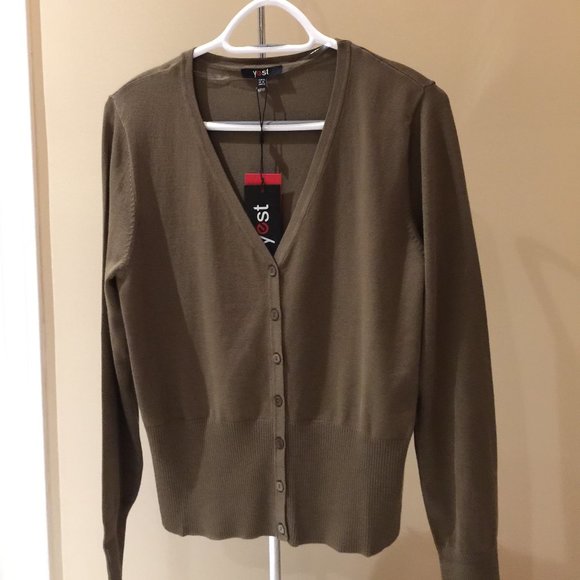 Yest Yana 12207 Ladies Dark Olive Cardigan Sweater with Buttons Sizes 12 and 14 - Picture 6 of 15